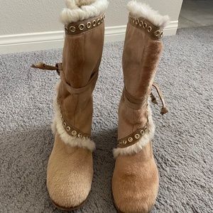JIMMY CHOO Ponyhair Fur/ Fur lined Lace Up Boots Size 7 1/2